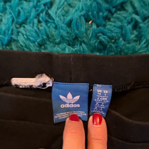 Adidas logo leggings L 10 12 black white pants SALE sold out in stores! - Picture 2 of 4